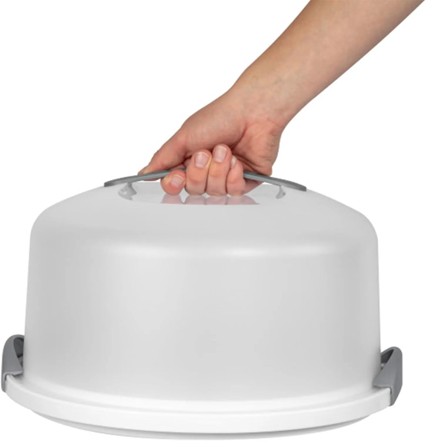 Sterilite Cake Server, Plastic Food Storage Container with Lid, Latches and Handle, Dessert Carrier, Dishwasher Safe, Clear Lid and White Base, 4-Pack