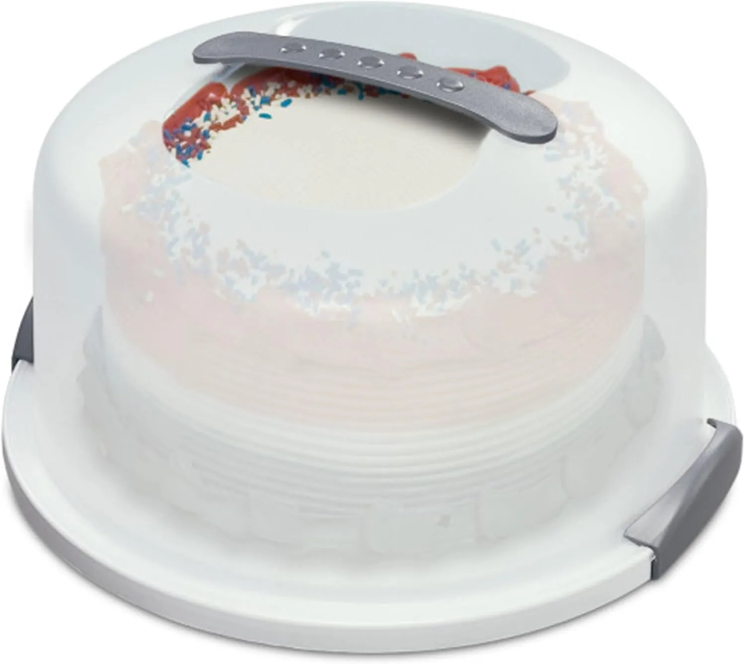 Sterilite Cake Server, Plastic Food Storage Container with Lid, Latches and Handle, Dessert Carrier, Dishwasher Safe, Clear Lid and White Base, 4-Pack