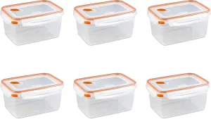 Sterilite Ultra-Seal 12 Cup Rectangle, Airtight Food Storage Container, Latching Lid, Microwave and Dishwasher Safe, Clear With Orange Gasket, 6-Pack