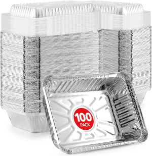 Stock Your Home 2 Lb Small Aluminum Pans with Lids (100 Pack) Foil Pan   Clear Plastic Lid, Disposable Cookware, Takeout Trays with Lids - To Go Disposable Food Containers for Restaurants & Catering