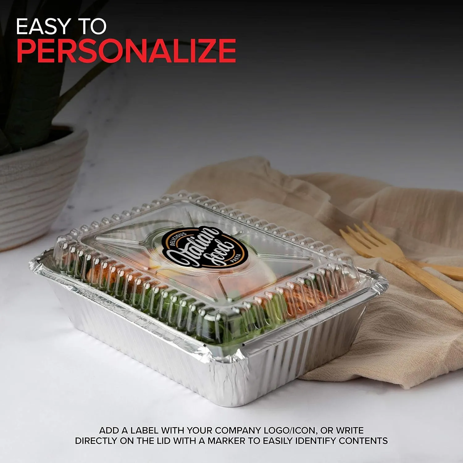 Stock Your Home 2 Lb Small Aluminum Pans with Lids (100 Pack) Foil Pan   Clear Plastic Lid, Disposable Cookware, Takeout Trays with Lids - To Go Disposable Food Containers for Restaurants & Catering
