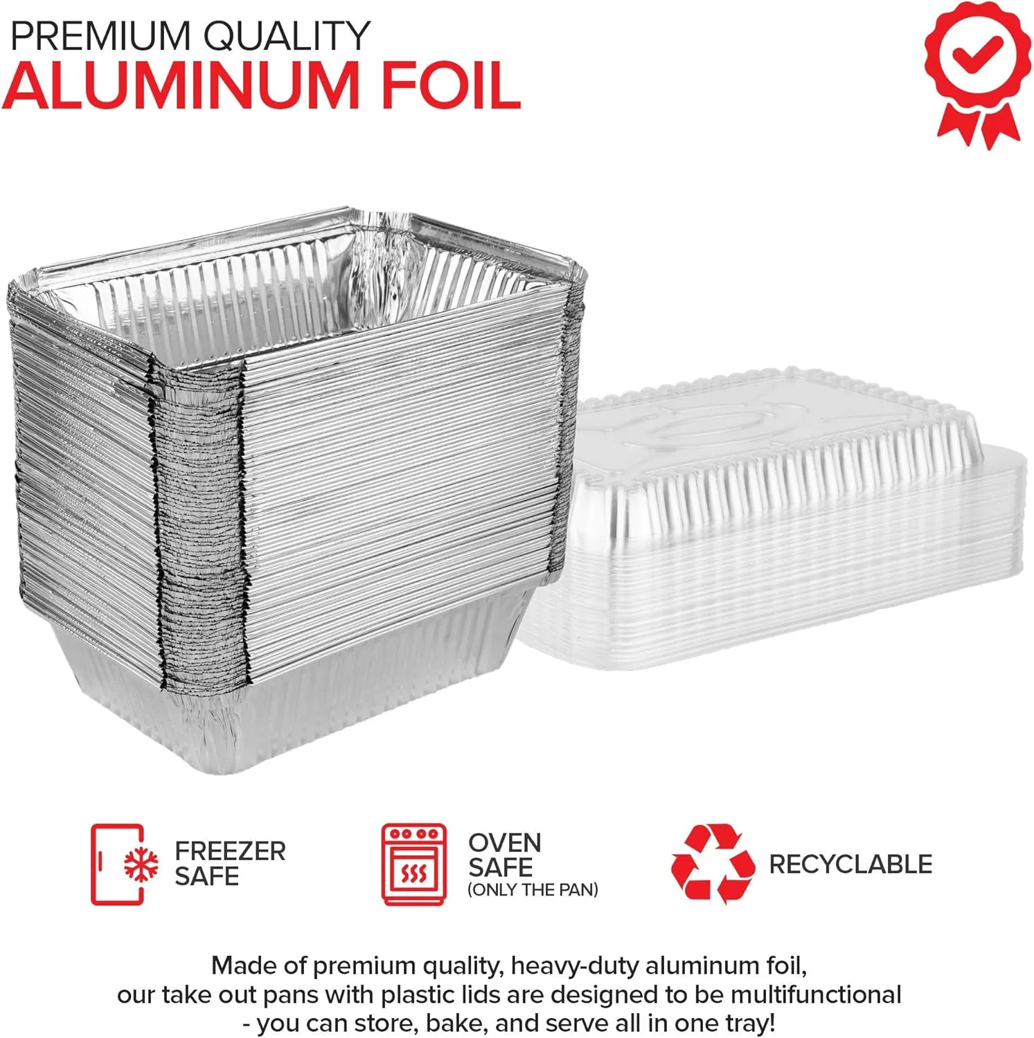 Stock Your Home 2 Lb Small Aluminum Pans with Lids (100 Pack) Foil Pan   Clear Plastic Lid, Disposable Cookware, Takeout Trays with Lids - To Go Disposable Food Containers for Restaurants & Catering