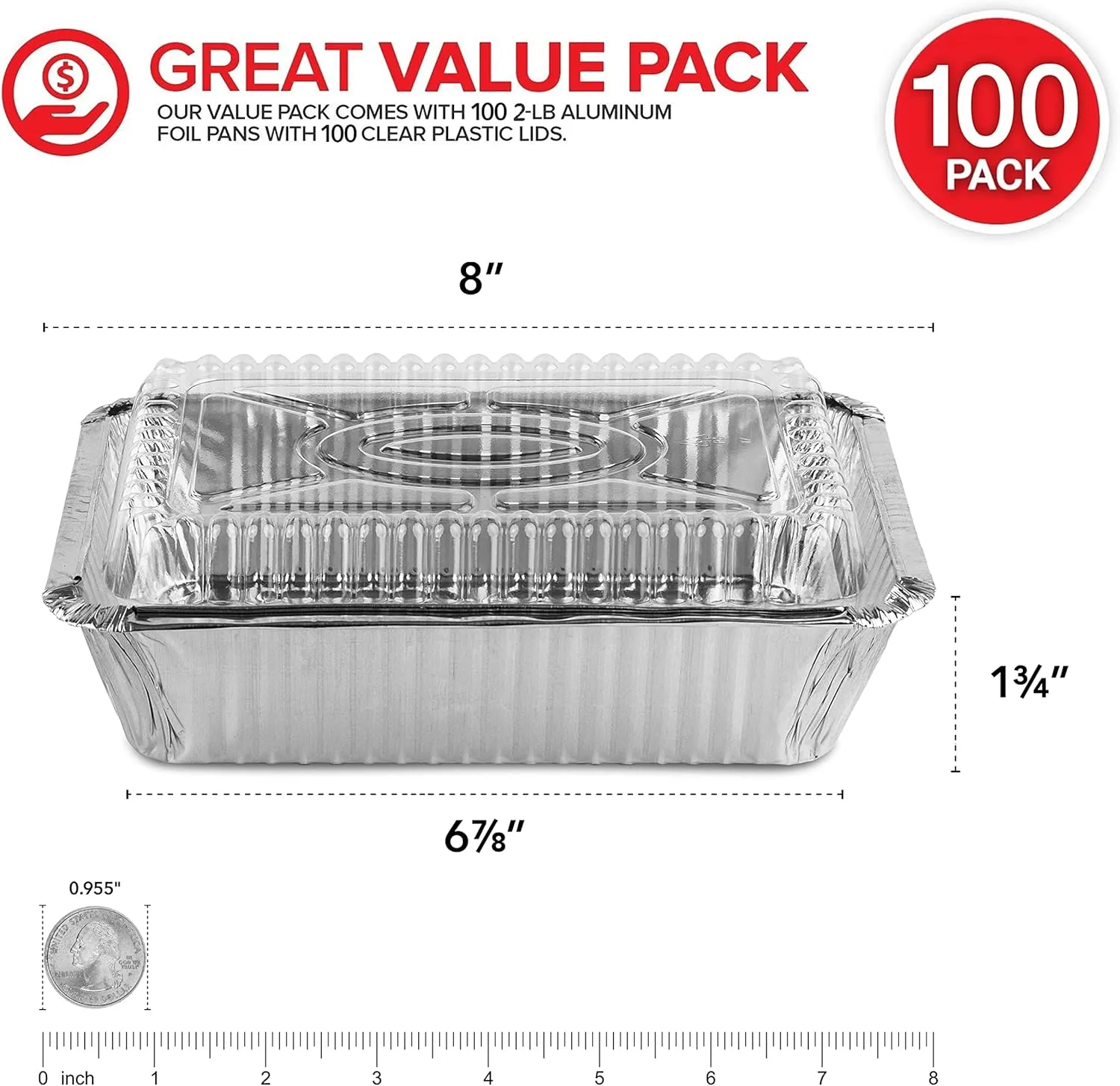 Stock Your Home 2 Lb Small Aluminum Pans with Lids (100 Pack) Foil Pan   Clear Plastic Lid, Disposable Cookware, Takeout Trays with Lids - To Go Disposable Food Containers for Restaurants & Catering