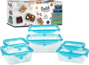 Stretch and Fresh Leak-Proof Food Container Set Stackable, BPA-Free Silicone w/Airtight Lids for Solids, Soups and Sauces, Freezer-Safe Great for Meal Preparation