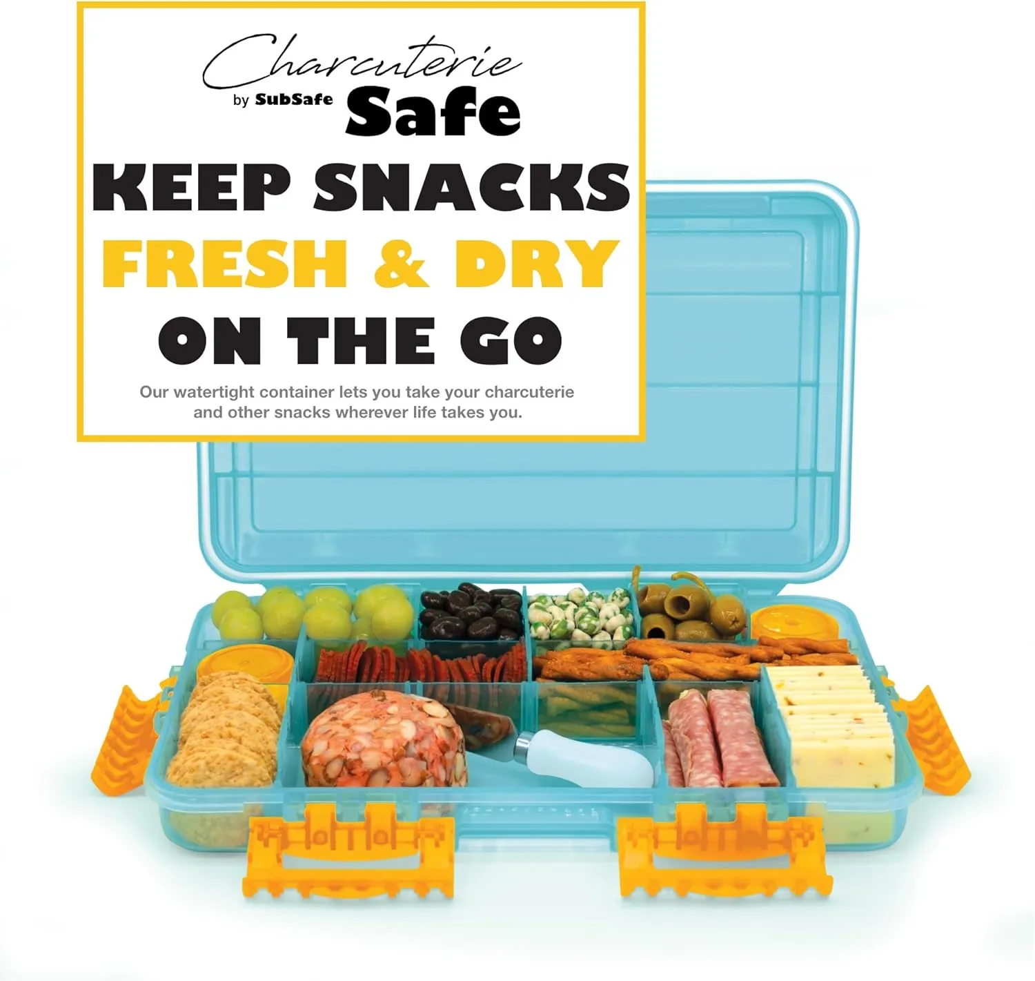 SubSafe Charcuterie Safe Waterproof Tackle Box, Snack Storage for Beach, Parties & Tailgating, BPA-Free, Blue