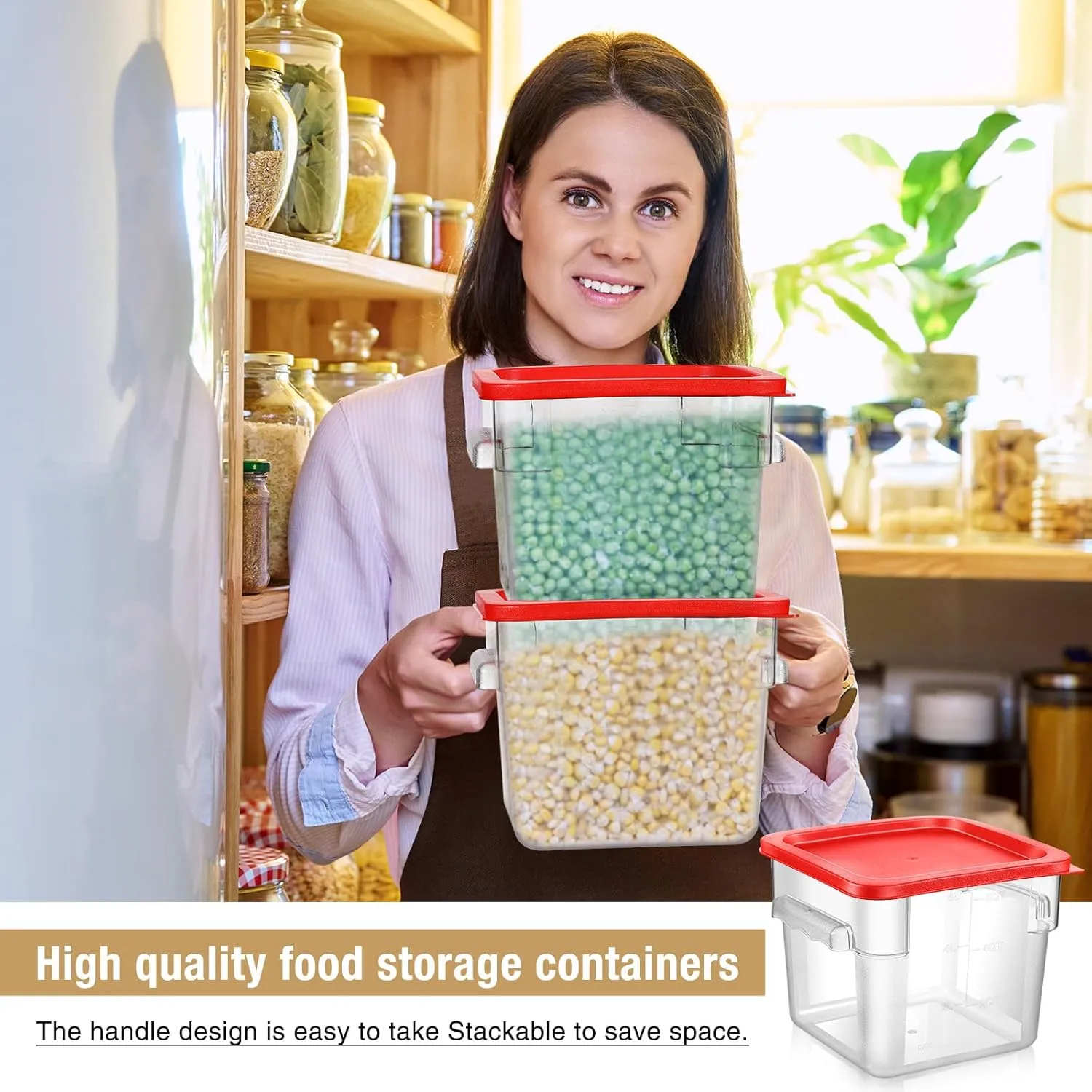 Suclain 2 Pcs Square Food Storage Container Polycarbonate Clear Food Container with Red Lid Commercial Rice Storage with Red Graduations for Commercial Kitchen(7.28 x 9.45 inches)