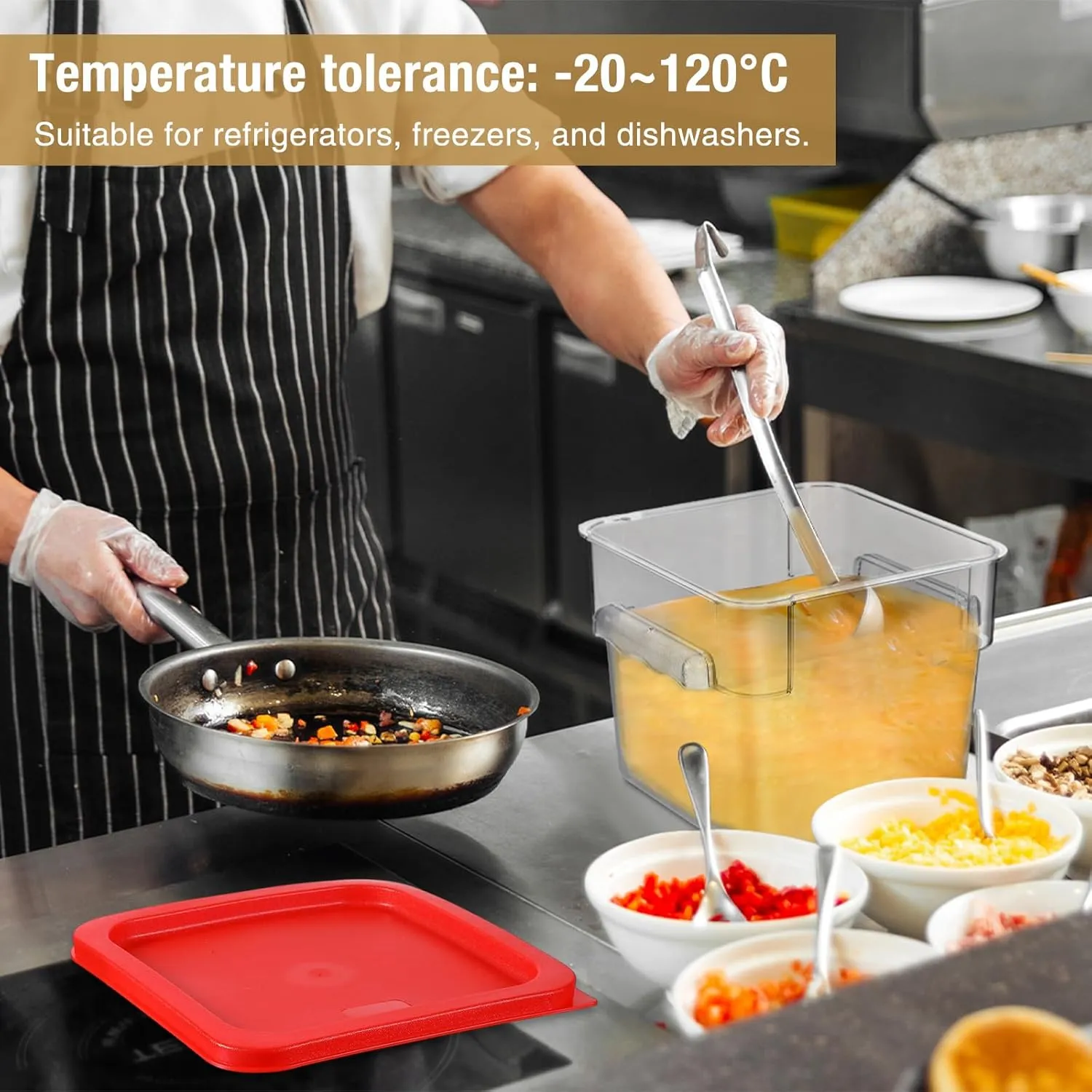 Suclain 2 Pcs Square Food Storage Container Polycarbonate Clear Food Container with Red Lid Commercial Rice Storage with Red Graduations for Commercial Kitchen(7.28 x 9.45 inches)