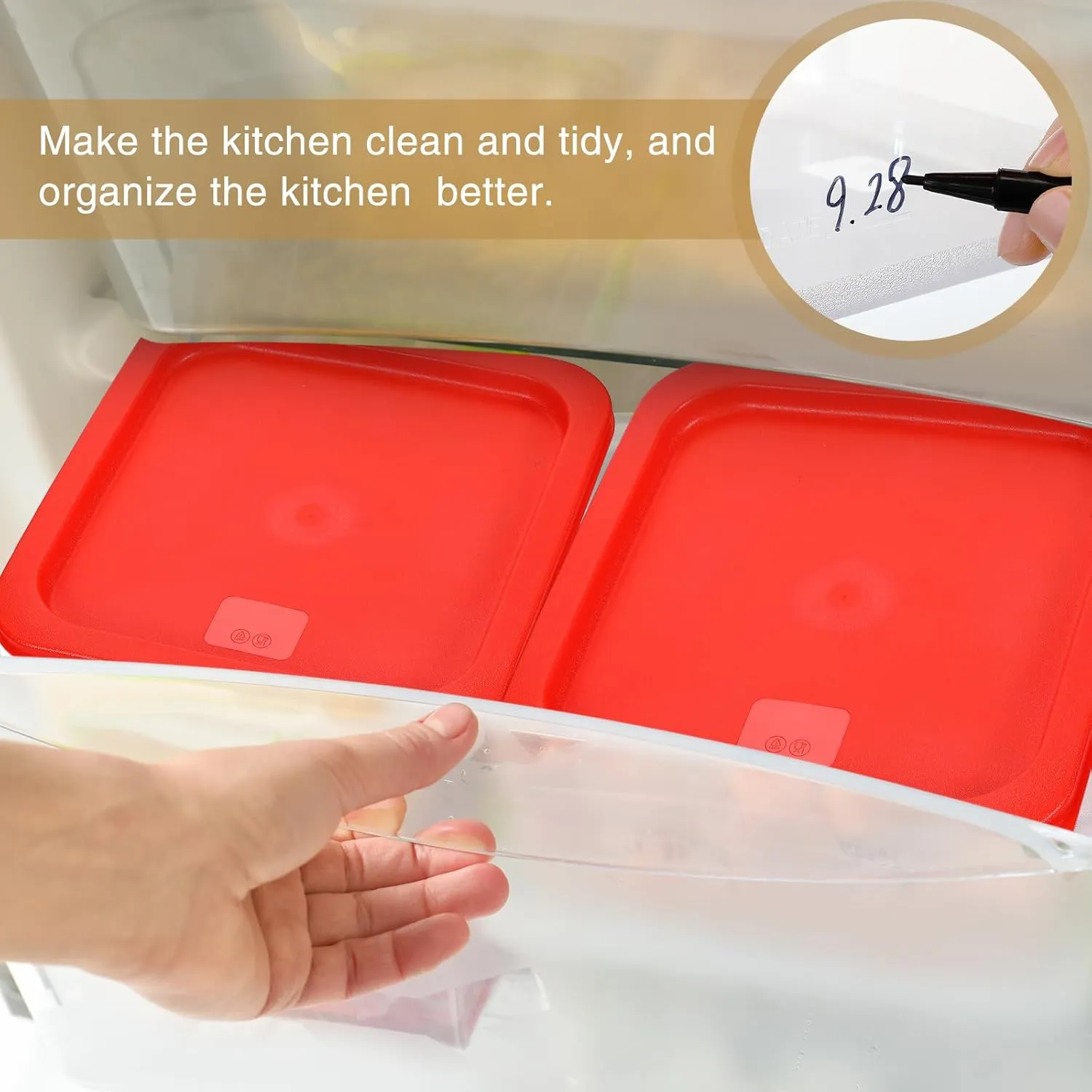 Suclain 2 Pcs Square Food Storage Container Polycarbonate Clear Food Container with Red Lid Commercial Rice Storage with Red Graduations for Commercial Kitchen(7.28 x 9.45 inches)