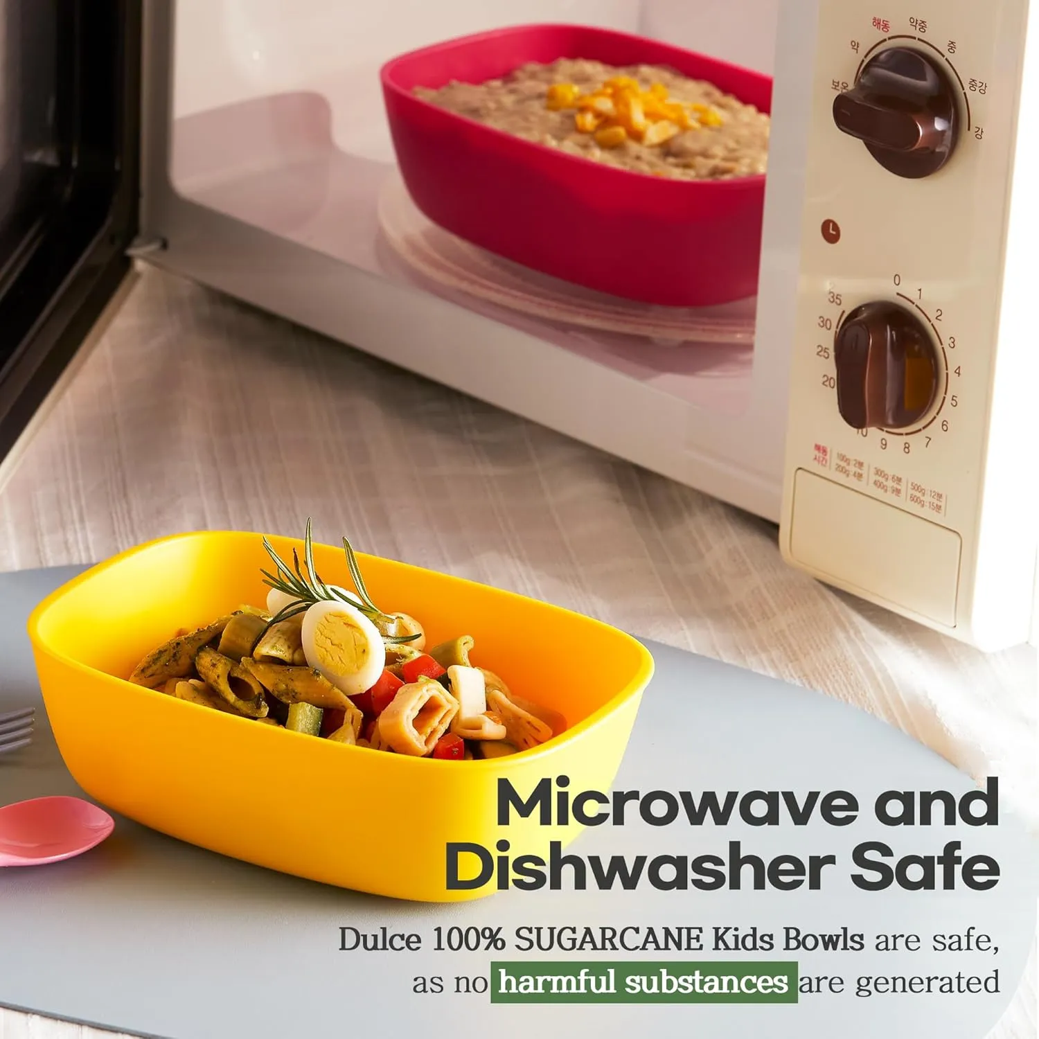 Sugarcane Kids Bowls 3Pack (27oz) - Natural Plastic Dishes for Toddler to Big Kids - Fried Rice & Noodles – Microwaves & Dishwasher Safe – BPA Free, Unbreakable, Reusable - Blue