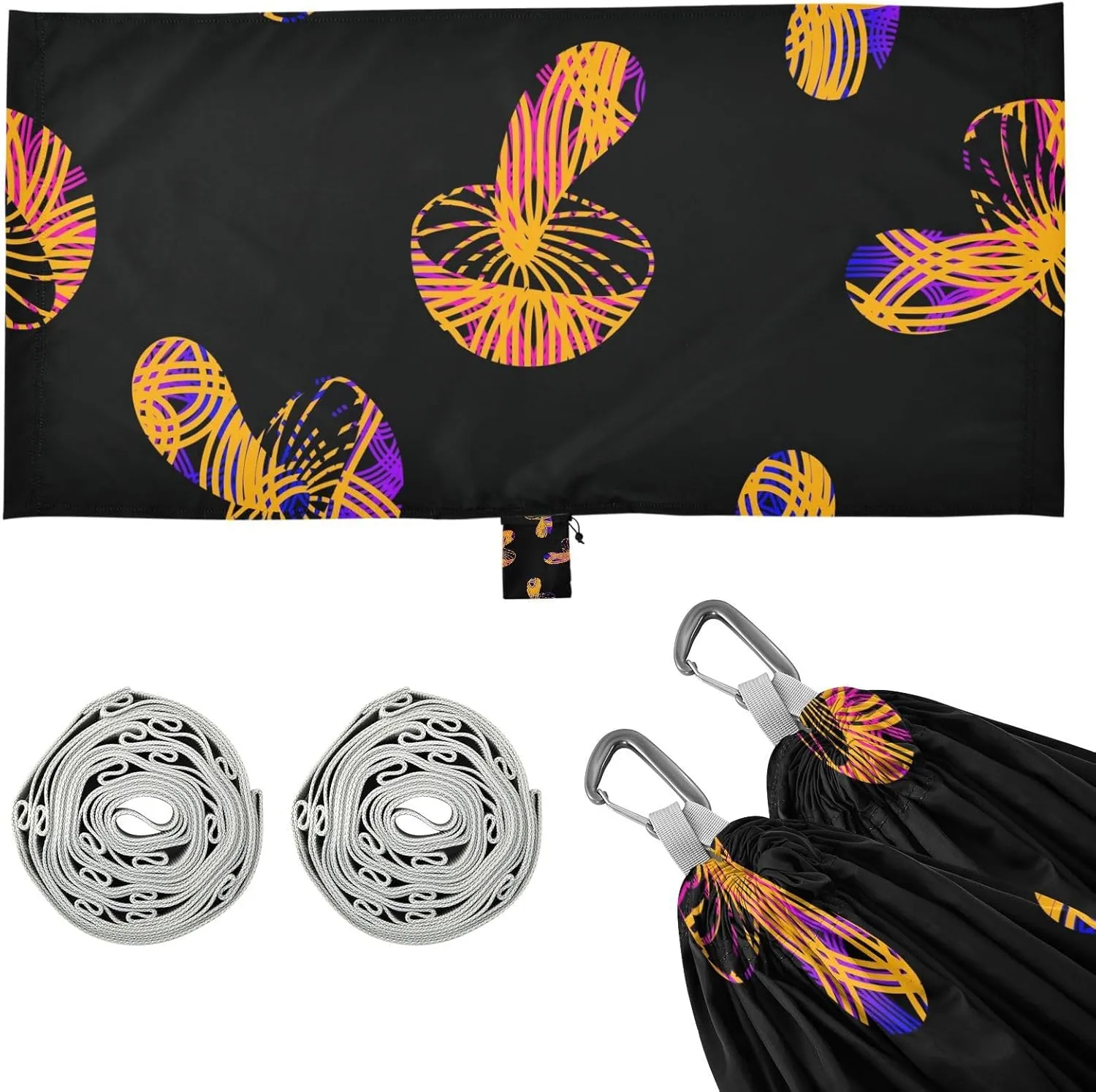 Summer Print Mushrooms Camping Hammock Single Portable Hammocks 330 lbs Capacity with 2 Tree Straps and Attached Carry Bag,Perfect for Outdoor,Indoor,Beach,Camping,Travel