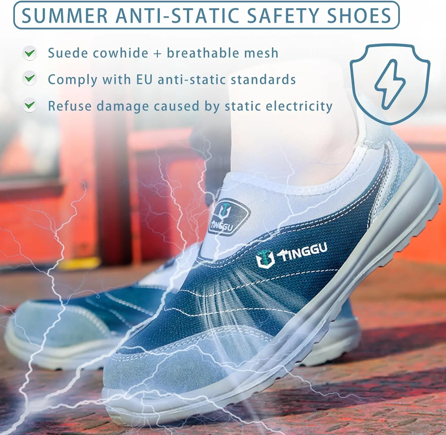 Summer Unisex Anti-Static Safety Shoes, Smash and Puncture Resistant Work Shoes, Composite Steel Toe Shoes, Breathable, Lightweight and Comfortable