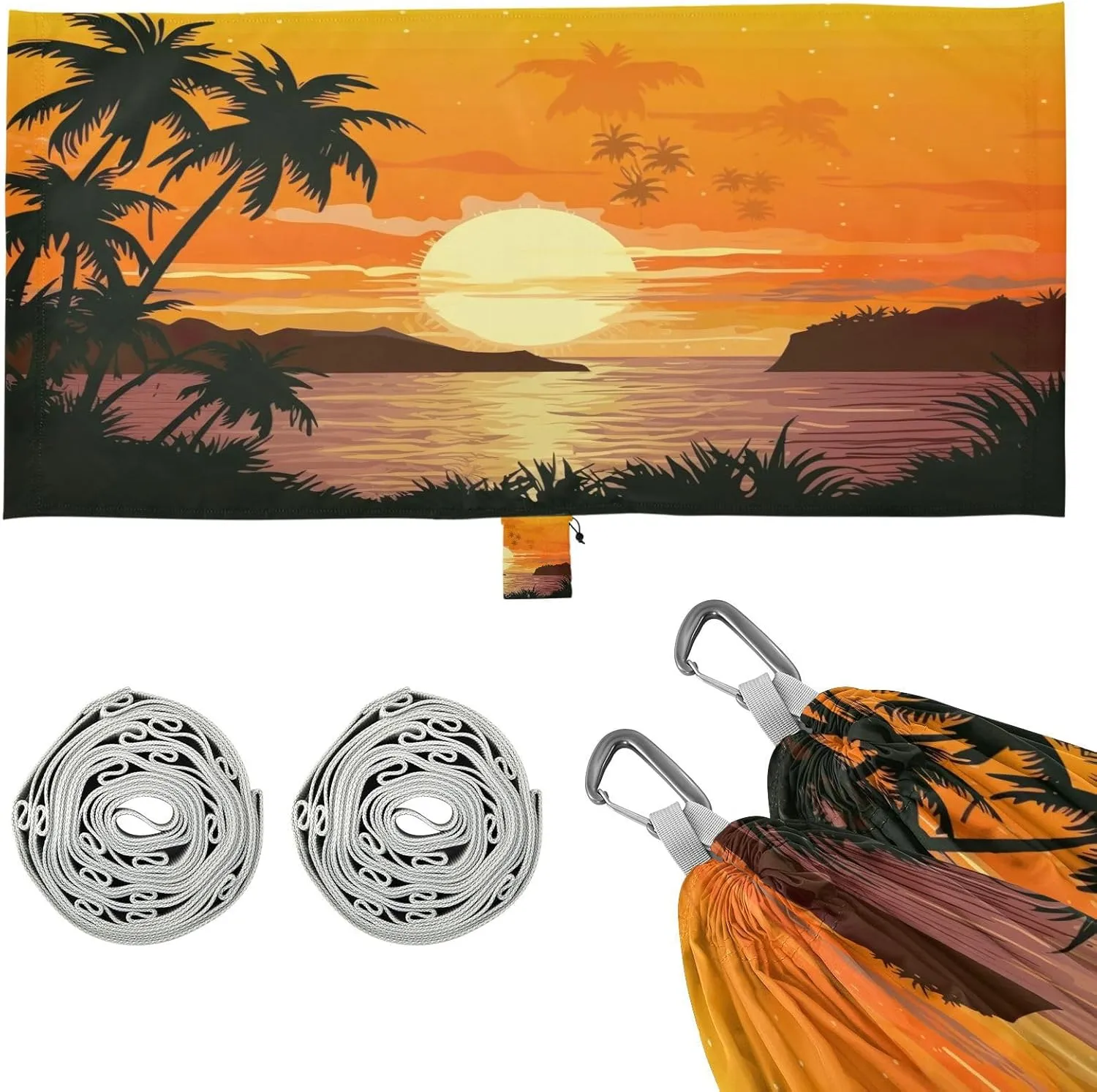 Sunset Tree Camping Hammock, Single Portable Hammocks with Tree Straps & Attached Carry Bag, 330Lbs Capacity Perfect for Outside Indoor Hiking Beach Backpack Travel