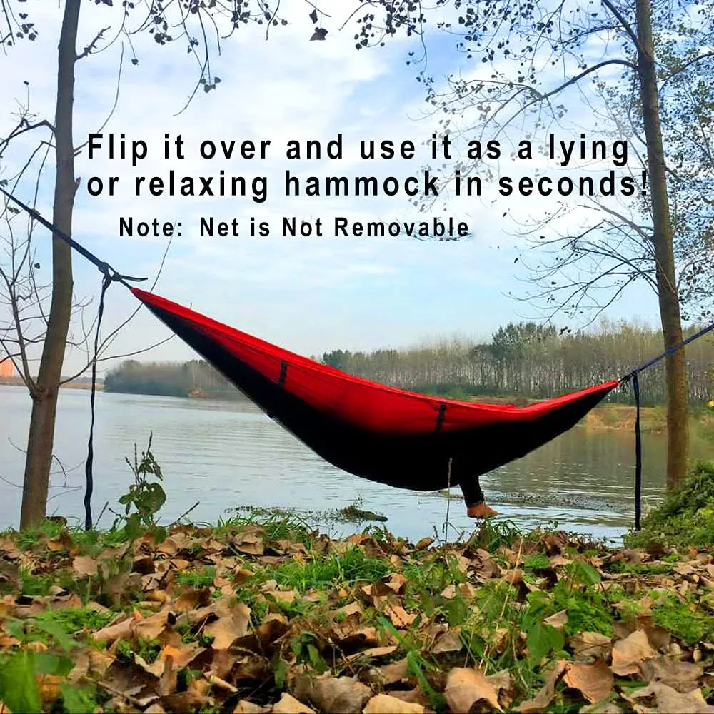 Sunyear Camping Hammock, Portable Single & Double Hammock with Net, 2 Person Hammock Tent with 2 * 10ft Straps, Best for Outdoor Hiking Survival Travel