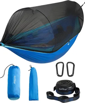 Sunyear Camping Hammock with Net - Double&Single Hammock with House-Like Net- Easy Setup & Pack, Lightweight & Portable, Perfect for Hiking, Backpacking, Outdoor Sleeping