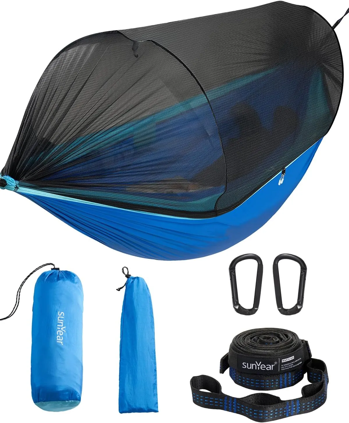 Sunyear Camping Hammock with Net - Double&Single Hammock with House-Like Net- Easy Setup & Pack, Lightweight & Portable, Perfect for Hiking, Backpacking, Outdoor Sleeping