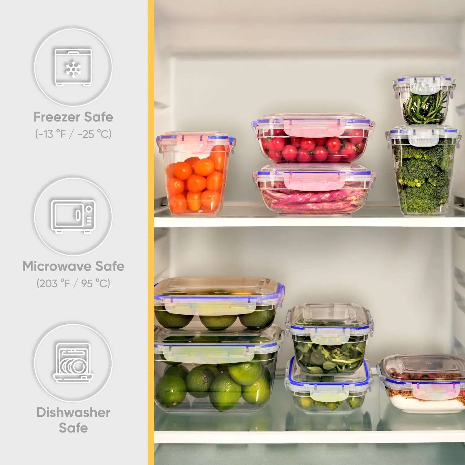 Superio Plastic Food Storage Containers with airtight Lid for Pantry, Fridge- BPA Free, Leakproof Sealed Container- Microwave, Dishwasher and Freezer Safe, Clear (20 Cup)