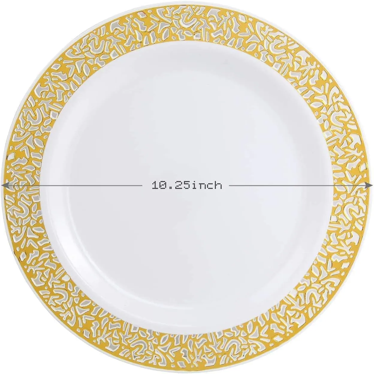 Supernal 100pcs White Plastic Dinner Plates, 10.25" Gold Lace Plates for Weddings & Parties