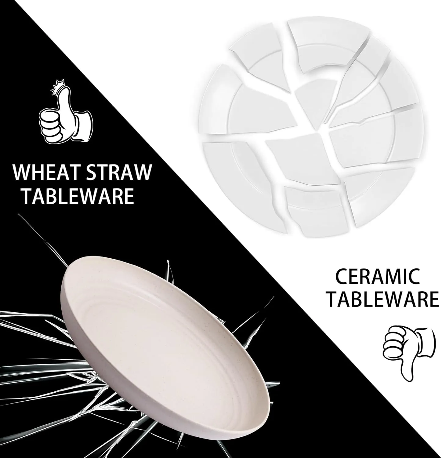 Supernal 16pcs Wheat Straw Plates,Unbreakable Dinner Plates Set,Microwave Dishwasher Safe,Lightweight Wheat Straw Plates,Party Plates Set,Beige Reusable Plates for Picnic,Birthday,Camping
