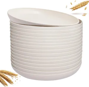 Supernal 16pcs Wheat Straw Plates,Unbreakable Dinner Plates Set,Microwave Dishwasher Safe,Lightweight Wheat Straw Plates,Party Plates Set,Beige Reusable Plates for Picnic,Birthday,Camping