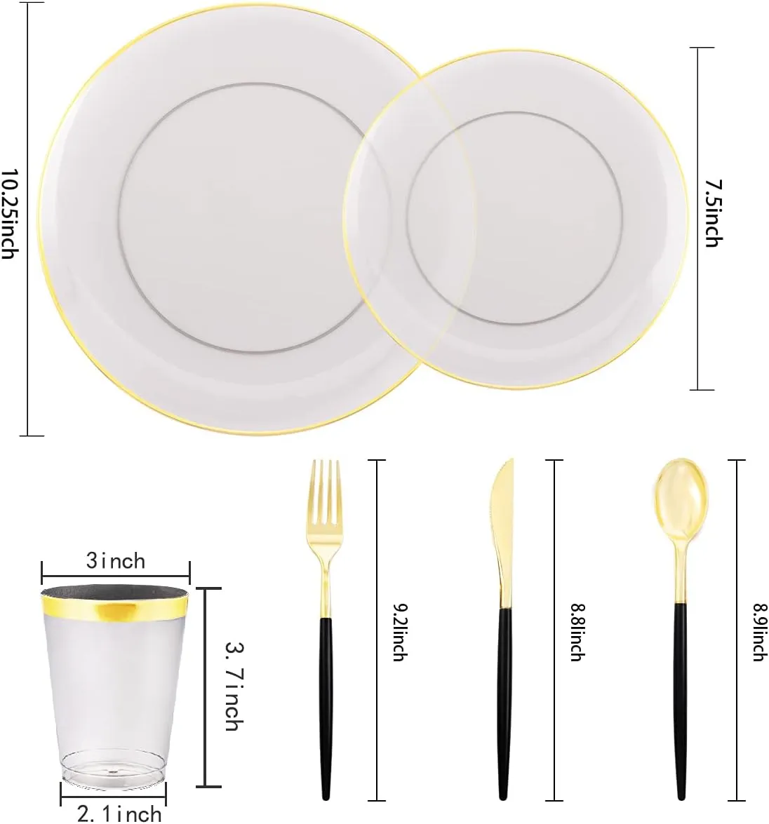 Supernal 180pcs Black Plastic Dinnerware Set, Clear Plates with Gold Rim,Gold Silverware,Black Clear Gold Cups for Christmas, Thanksgiving, Halloween