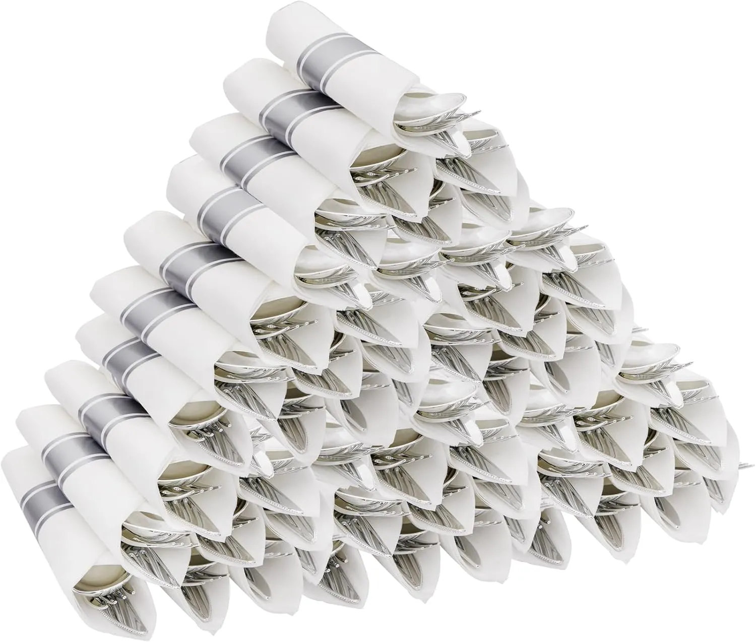 Supernal 60 Pack Pre-Rolled Napkins with Silver Plastic Utensils,Heavy Duty Wrapped Cutlery,Silver Plastic Silverware, Forks and Spoons,Premium Disposable Silverware Sets for Any Occasion