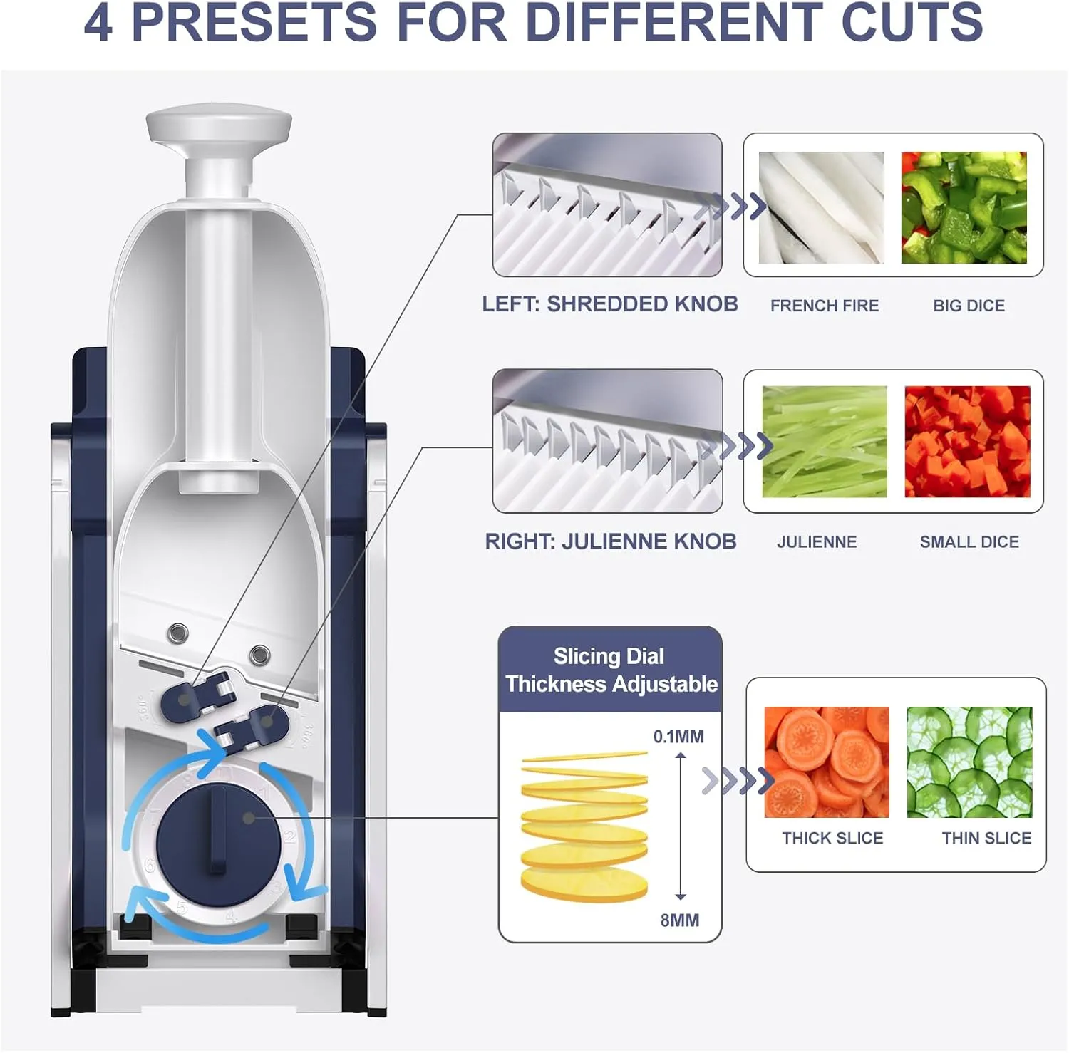 SupMaKin Safe Mandoline Slicer for Kitchen, Potato Slicer, All in 1 Vegetables Slicer and Chopper, French Fry Cutter, Adjustable Thickness, Dishwasher Safe Chopping Artifact Christmas Gift (Blue)