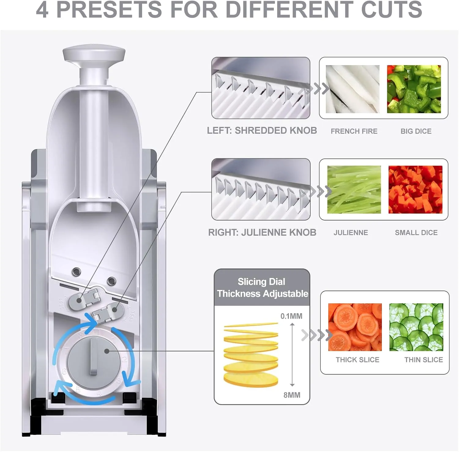 SupMaKin Safe Mandoline Slicer, Potato Chip Slicer Maual Vegetable Food Cutter Adjustable Thickness, Chopping Artifact Veggie Salad Chopper & Cook Meal Prep (Gray)