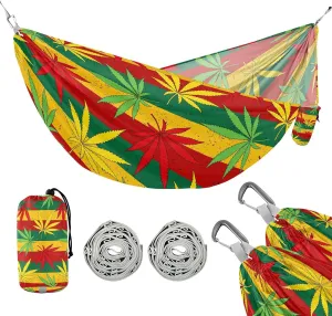 susiyo Portable Camping Hammock Cannabis Leaves Vintage Printed Lightweight Hammock Comfortable Travel Swing with Tree Straps for Camping Hiking Backpacking Travel or Beach - Up to 330lbs