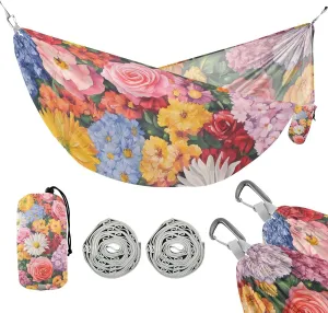 susiyo Portable Camping Hammock Colorful Blooms Flowers Printed Lightweight Hammock Comfortable Travel Swing with Tree Straps for Camping Hiking Backpacking Travel or Beach - Up to 330lbs
