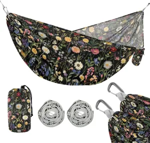 susiyo Portable Camping Hammock Colorful Wildflowers Printed Lightweight Hammock Comfortable Travel Swing with Tree Straps for Camping Hiking Backpacking Travel or Beach - Up to 330lbs