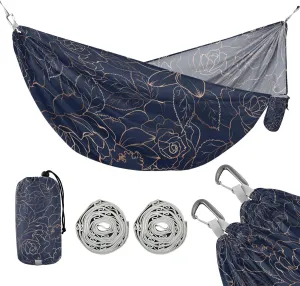 susiyo Portable Camping Hammock Copper Gold Shiny Rose Peony Printed Lightweight Hammock Comfortable Travel Swing with Tree Straps for Camping Hiking Backpacking Travel or Beach - Up to 330lbs