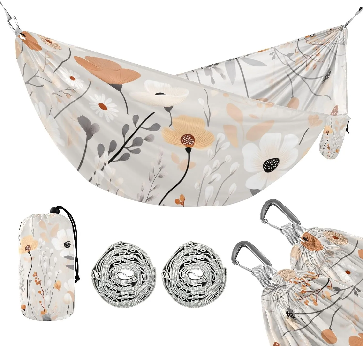 susiyo Portable Camping Hammock Cute Little Flowers Printed Lightweight Hammock Comfortable Travel Swing with Tree Straps for Camping Hiking Backpacking Travel or Beach - Up to 330lbs