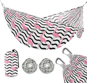 susiyo Portable Camping Hammock Cute Pink Flamingo Printed Lightweight Hammock Comfortable Travel Swing with Tree Straps for Camping Hiking Backpacking Travel or Beach - Up to 330lbs