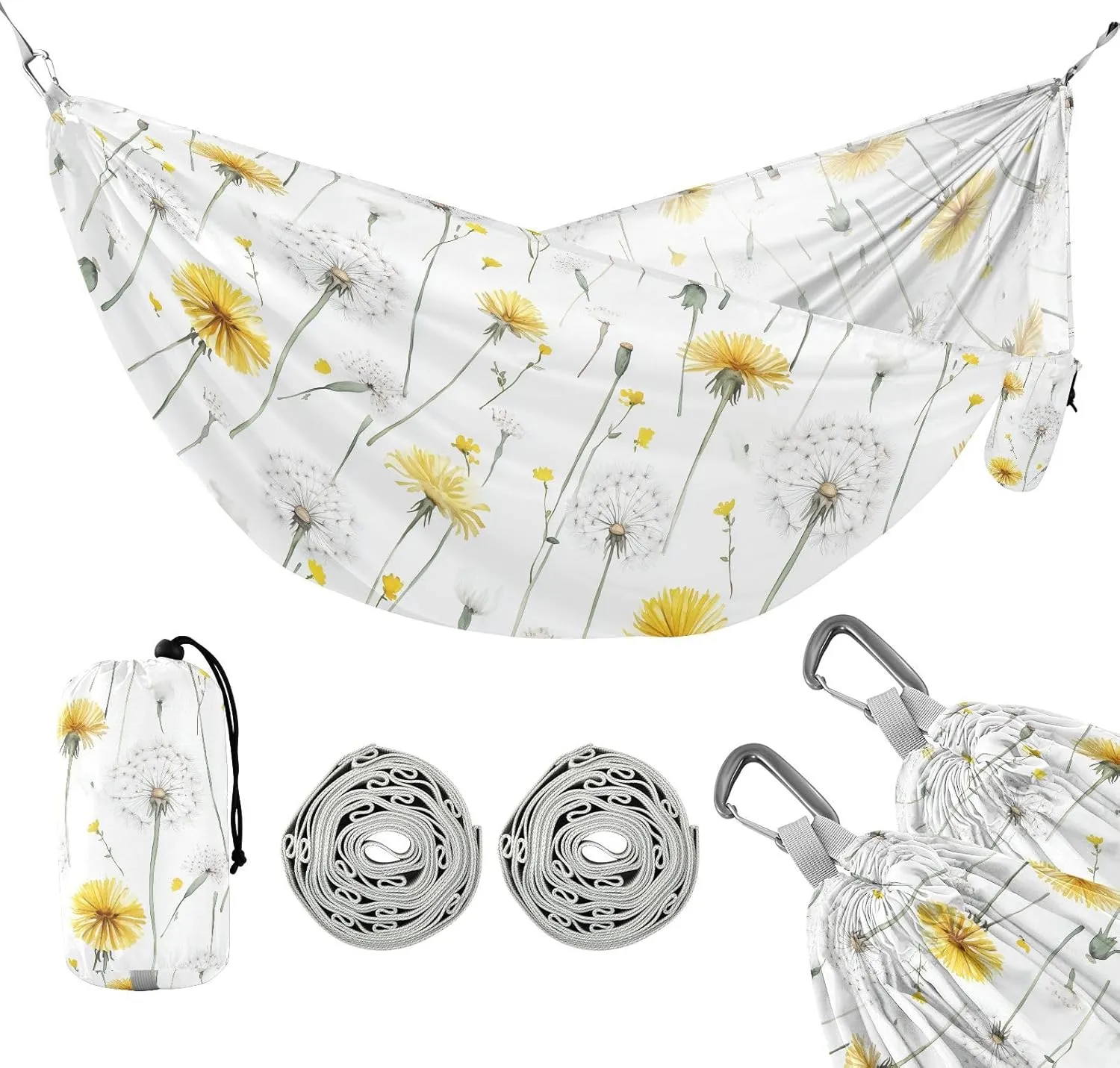 susiyo Portable Camping Hammock Dandelions Yellow Flowers Printed Lightweight Hammock Comfortable Travel Swing with Tree Straps for Camping Hiking Backpacking Travel or Beach - Up to 330lbs