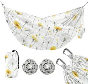 susiyo Portable Camping Hammock Dandelions Yellow Flowers Printed Lightweight Hammock Comfortable Travel Swing with Tree Straps for Camping Hiking Backpacking Travel or Beach - Up to 330lbs