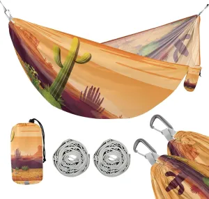 susiyo Portable Camping Hammock Desert Cactus at Sunset Printed Lightweight Hammock Comfortable Travel Swing with Tree Straps for Camping Hiking Backpacking Travel or Beach - Up to 330lbs