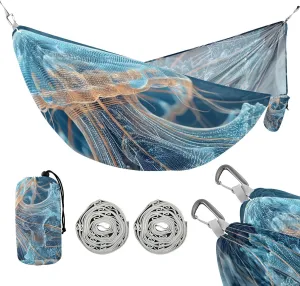 susiyo Portable Camping Hammock Large Blue Glowing Jellyfish Printed Lightweight Hammock Comfortable Travel Swing with Tree Straps for Camping Hiking Backpacking Travel or Beach - Up to 330lbs