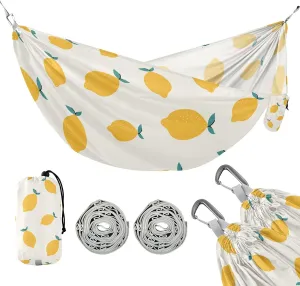 susiyo Portable Camping Hammock Lemon Trendy Summer Printed Lightweight Hammock Comfortable Travel Swing with Tree Straps for Camping Hiking Backpacking Travel or Beach - Up to 330lbs