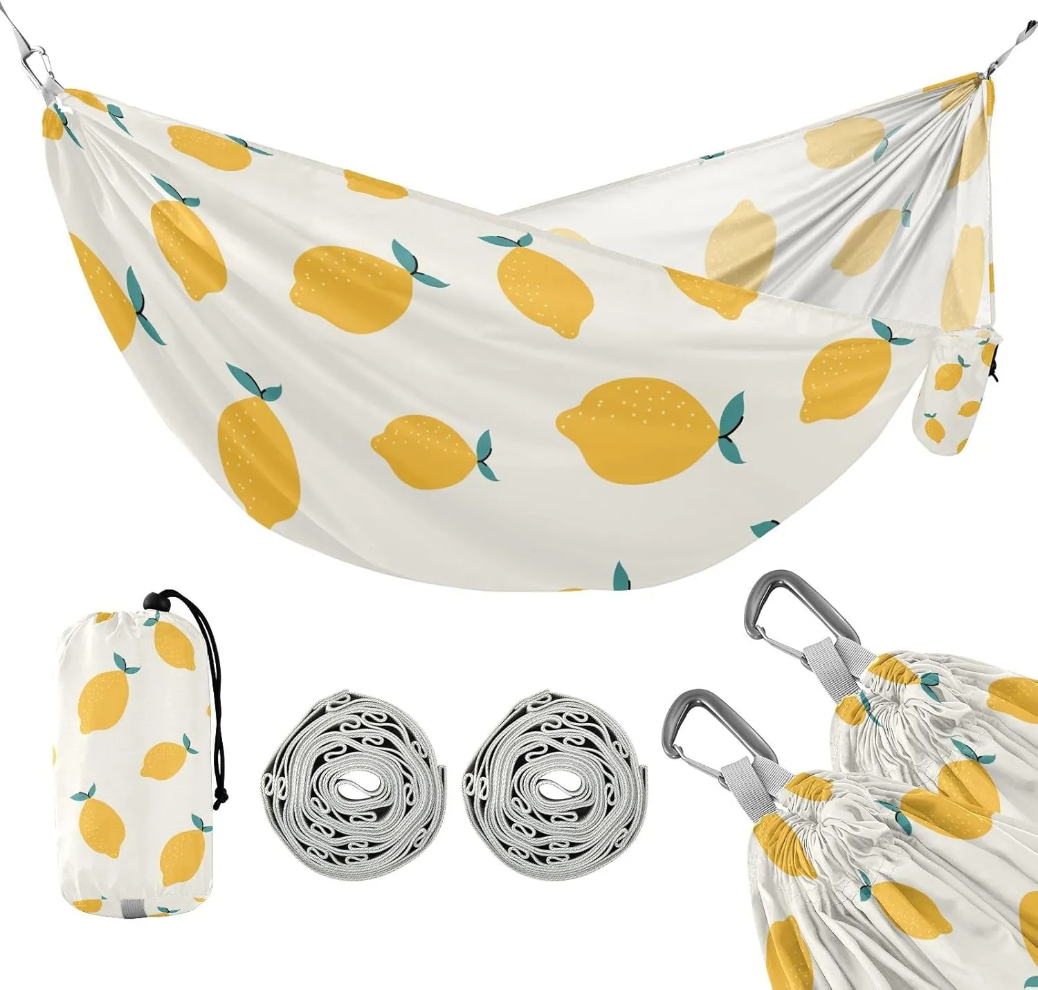 susiyo Portable Camping Hammock Lemon Trendy Summer Printed Lightweight Hammock Comfortable Travel Swing with Tree Straps for Camping Hiking Backpacking Travel or Beach - Up to 330lbs