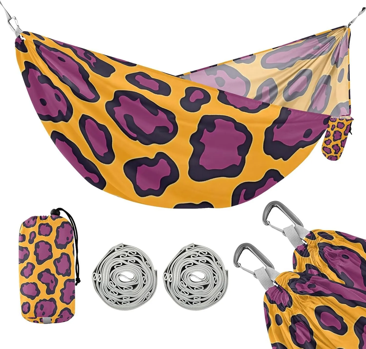 susiyo Portable Camping Hammock Leopard Cheetah Spots Printed Lightweight Hammock Comfortable Travel Swing with Tree Straps for Camping Hiking Backpacking Travel or Beach - Up to 330lbs