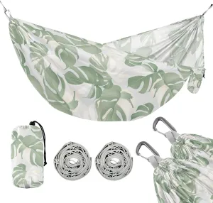 susiyo Portable Camping Hammock Monstera Albo Leaves Printed Lightweight Hammock Comfortable Travel Swing with Tree Straps for Camping Hiking Backpacking Travel or Beach - Up to 330lbs