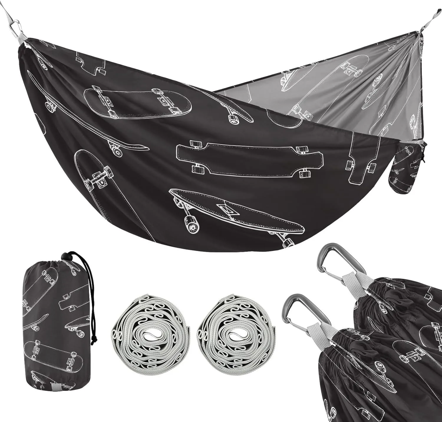 susiyo Portable Camping Hammock Skateboard Printed Lightweight Hammock Comfortable Travel Swing with Tree Straps for Camping Hiking Backpacking Travel or Beach - Up to 330lbs