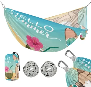 susiyo Portable Camping Hammock Summer Beach French Bulldog Puppy Printed Lightweight Hammock Comfortable Travel Swing with Tree Straps for Camping Hiking Backpacking Travel or Beach - Up to 330lbs