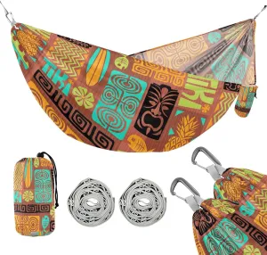 susiyo Portable Camping Hammock Vintage Exotic Tiki Printed Lightweight Hammock Comfortable Travel Swing with Tree Straps for Camping Hiking Backpacking Travel or Beach - Up to 330lbs