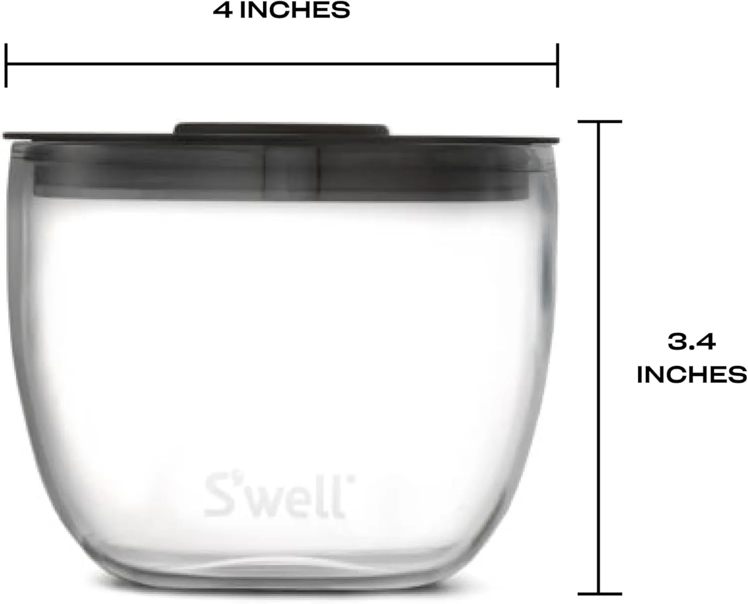 S'well 12oz Glass Prep Bowl Set of 4 For Easy Meal Prep, Black, Made From Durable Tempered Glass, Nests Inside 21.5oz S'well Eats