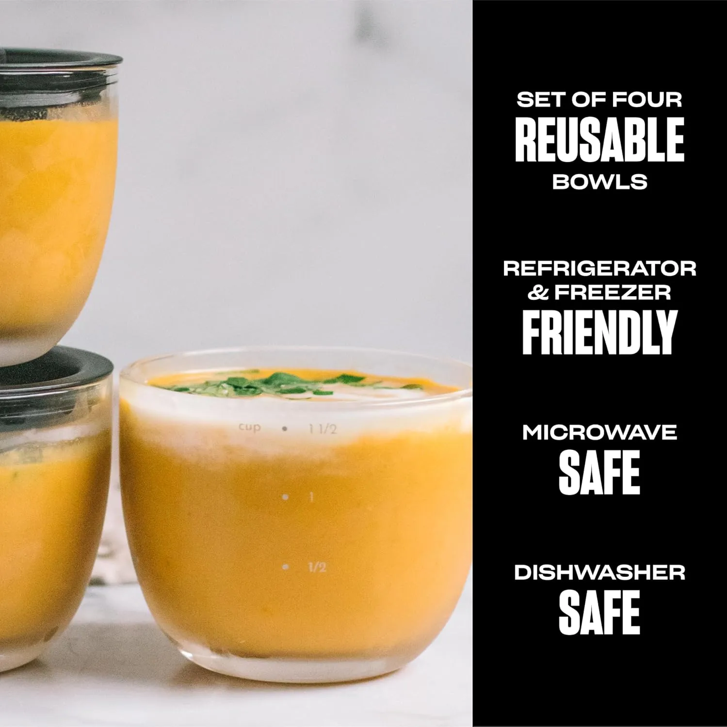 S'well 12oz Glass Prep Bowl Set of 4 For Easy Meal Prep, Black, Made From Durable Tempered Glass, Nests Inside 21.5oz S'well Eats