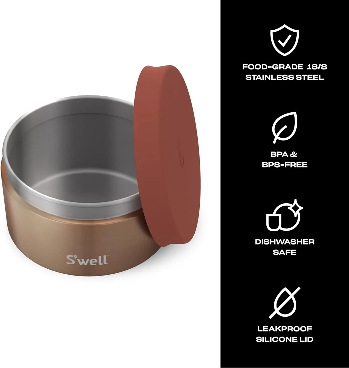 S'well Stainless Steel Food Canister, 16oz, Mauve Pyrite, Single Walled Durable Construction, BPA Free, Dishwasher Safe