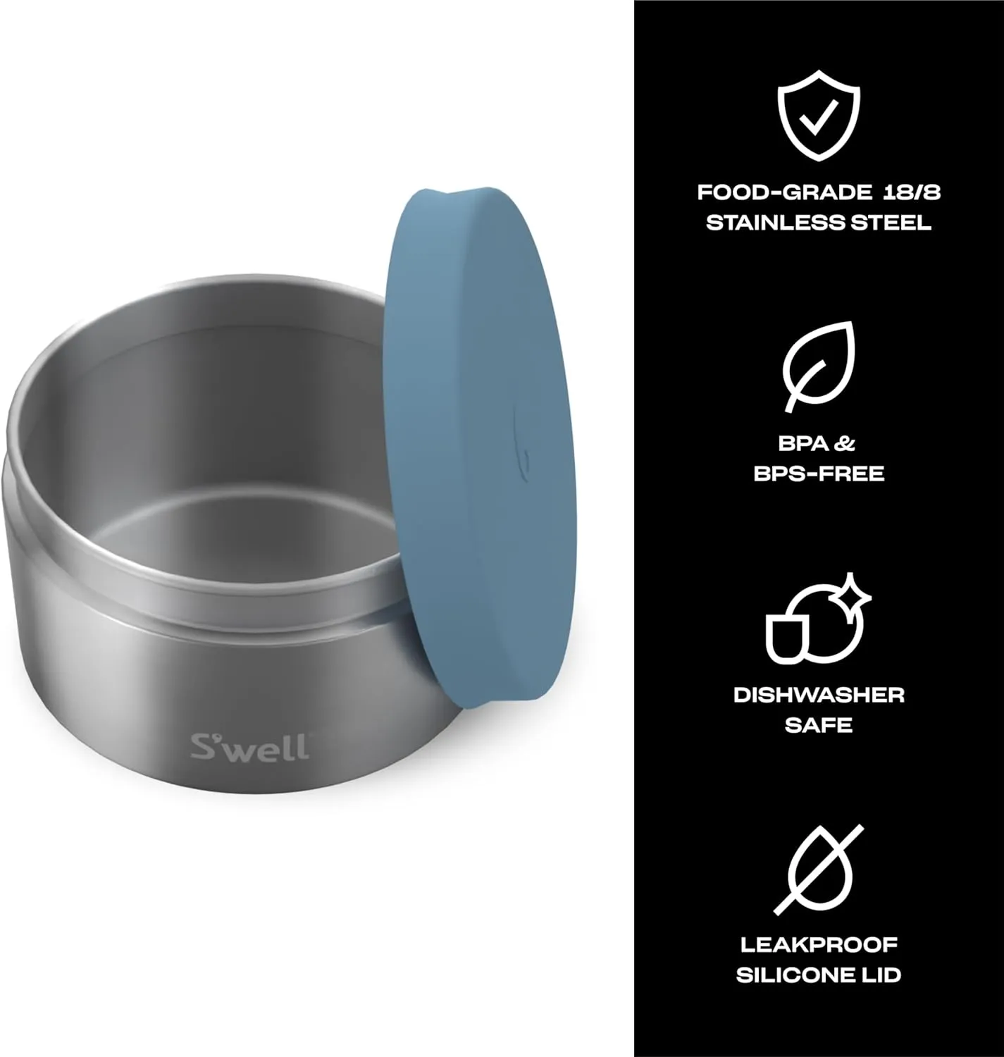 S'well Stainless Steel Food Canister, 16oz, Sky Silver Lining, Single Walled Durable Construction, BPA Free, Dishwasher Safe
