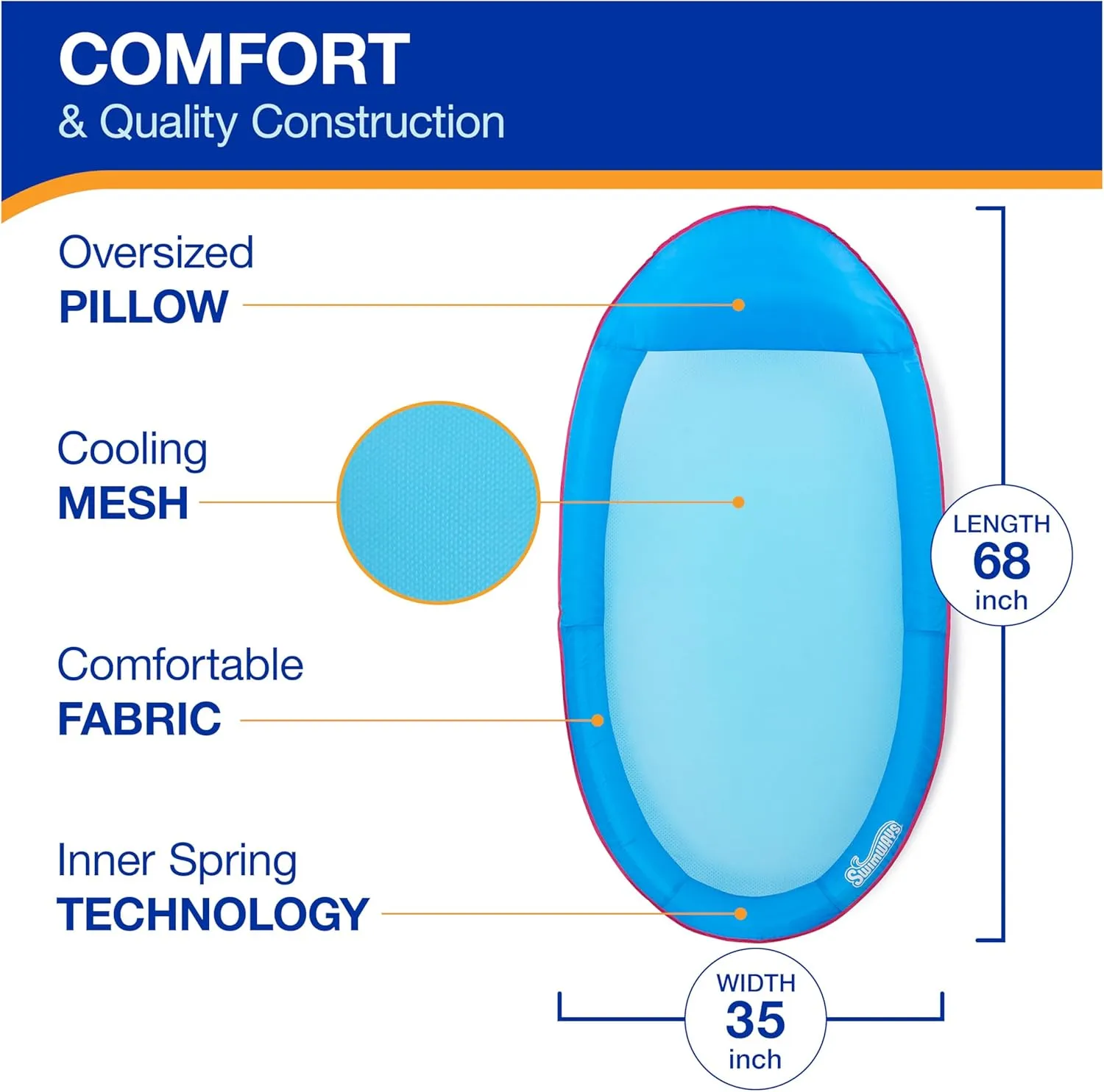 SwimWays Spring Float Premium Hammock Pool Lounger, Inflatable Pool Floats Adult with Fast Inflation for Ages 15 & Up