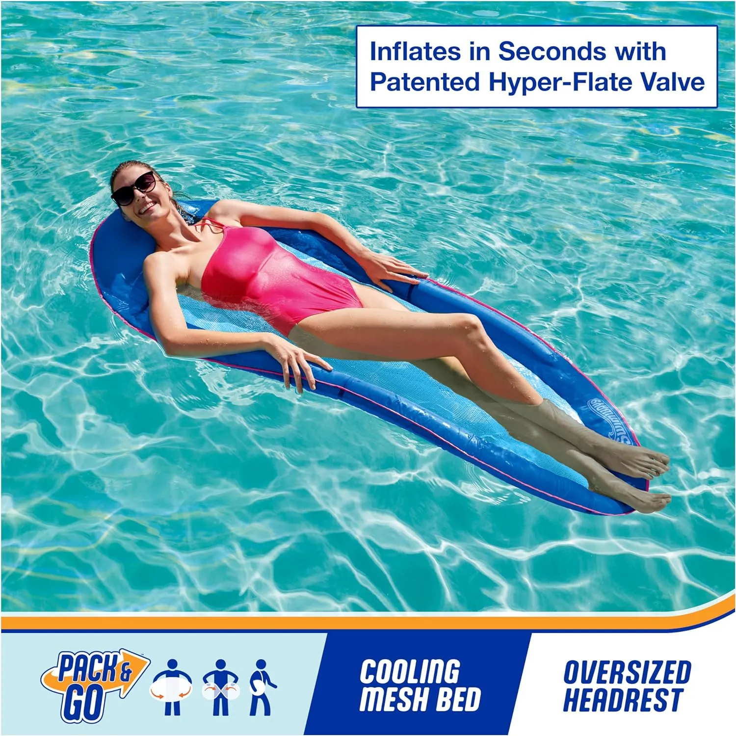 SwimWays Spring Float Premium Hammock Pool Lounger, Inflatable Pool Floats Adult with Fast Inflation for Ages 15 & Up